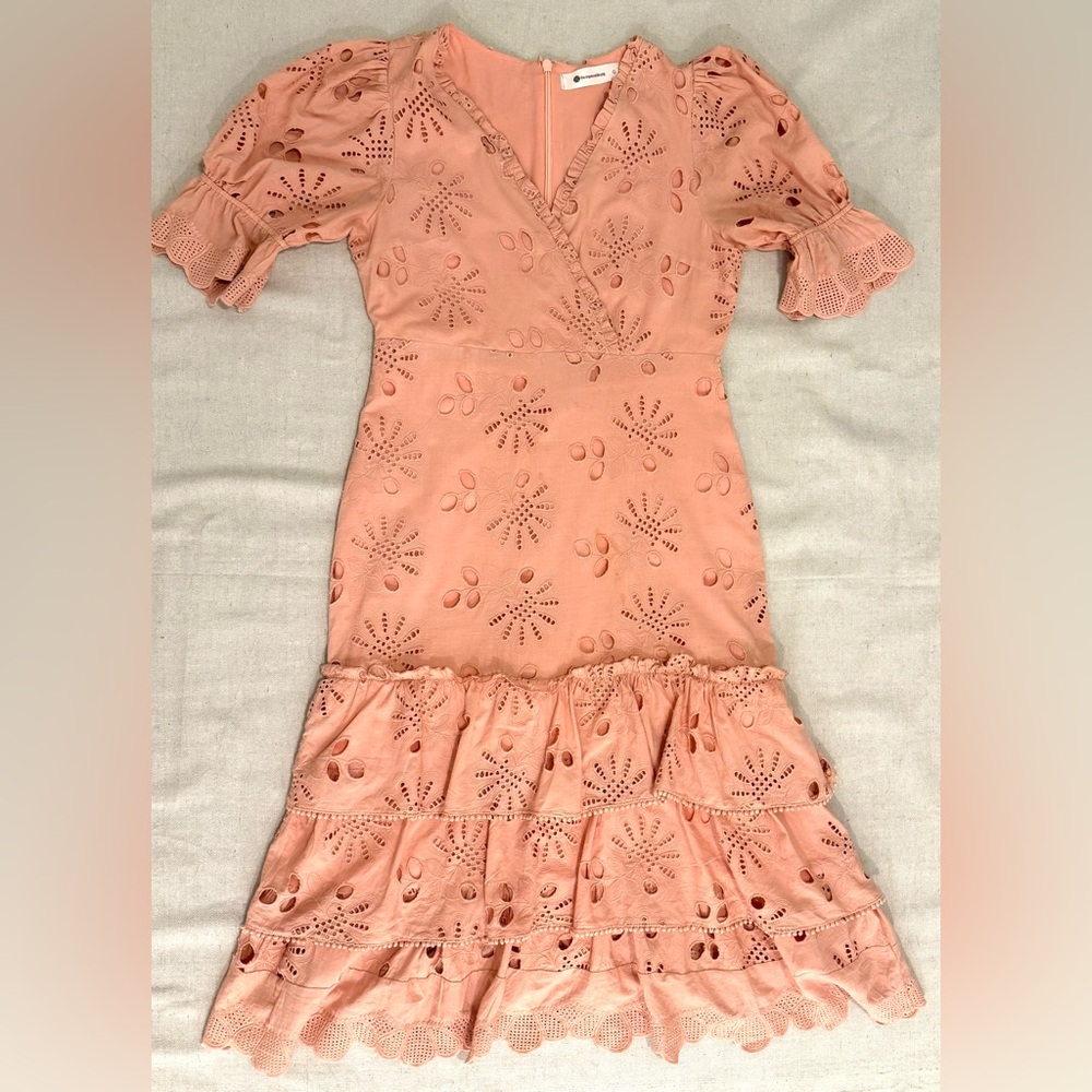 The Impeccable Pig Peach Eyelet Ruffle Dress